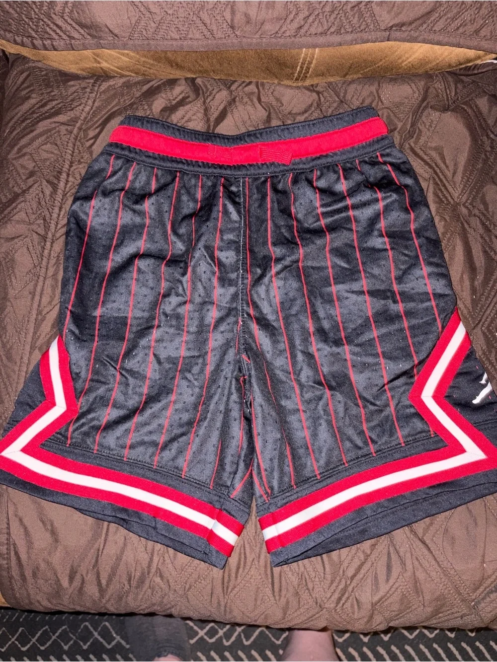 Kids Jordan Black Athletic Shorts with Red Pinstripes